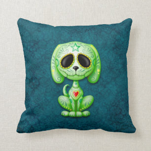Green on Blue Zombie Sugar Puppy Cushion