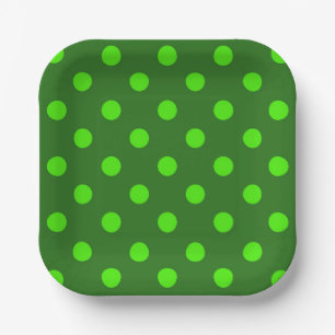 Green On Dark Green Polka Dots Pattern Design Paper Plate