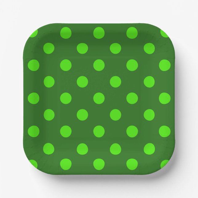 Green On Dark Green Polka Dots Pattern Design  Paper Plate (Front)