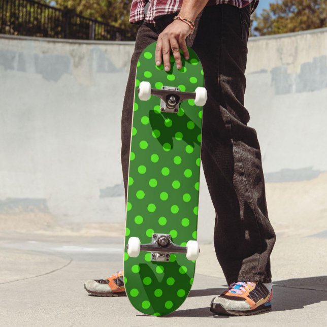 Green On Dark Green Polka Dots Pattern Design  Skateboard (Creator Uploaded)