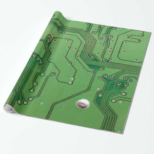 Green on Green Circuit Board Wrapping Paper (Unrolled)