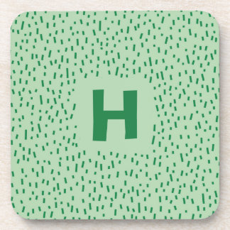 Green on Green Scattered Dashes with Monogram Coaster