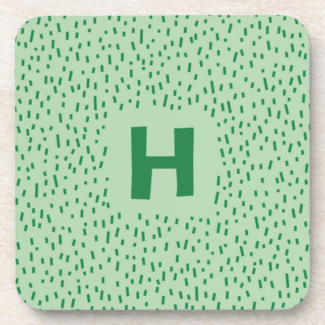 Green on Green Scattered Dashes with Monogram Coaster (Front)