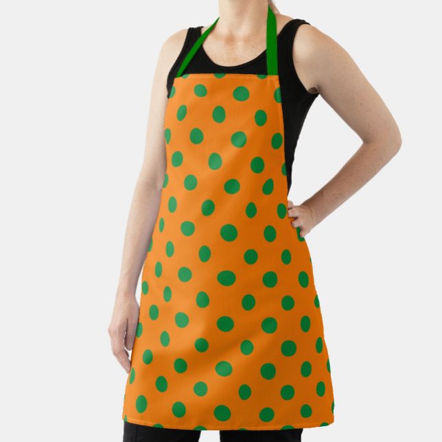 Green On Orange Polka Dots Pattern Design  Apron (Creator Uploaded)