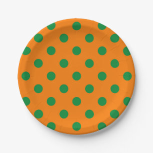 Green On Orange Polka Dots Pattern Design Paper Plate