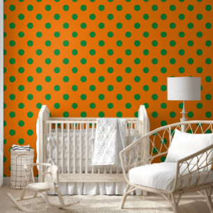 Green On Orange Polka Dots Pattern Design  Wallpaper