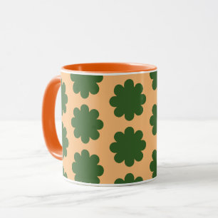 Green on Orange Retro Flower Art Mug Cup