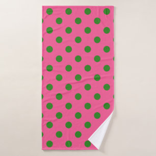 Green On Pink Polka Dots Pattern Design Bath Towel