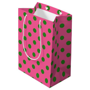 Green On Pink Polka Dots Pattern Design Medium Gift Bag