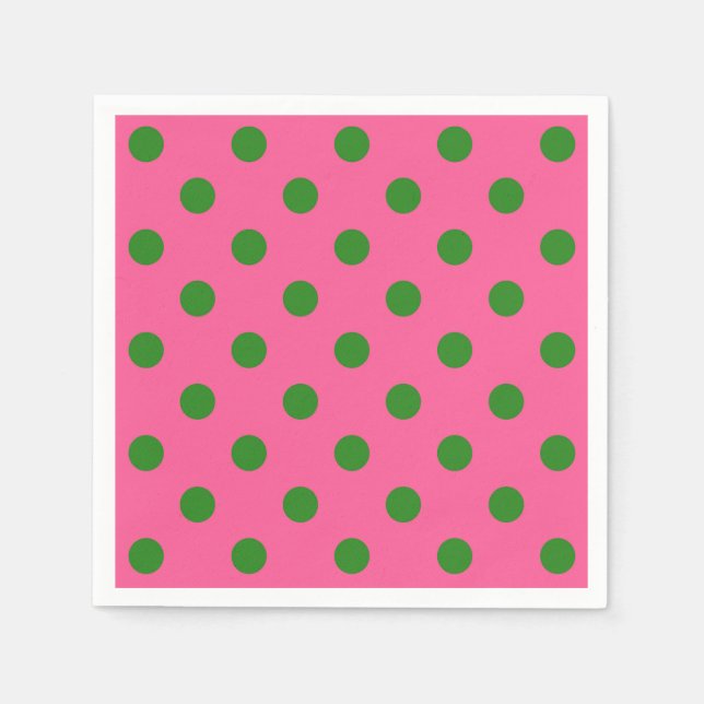 Green On Pink Polka Dots Pattern Design Napkin (Front)