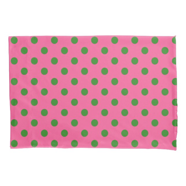 Green On Pink Polka Dots Pattern Design Pillowcase (Front)
