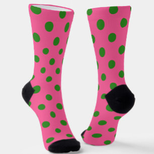 Green On Pink Polka Dots Pattern Design Socks