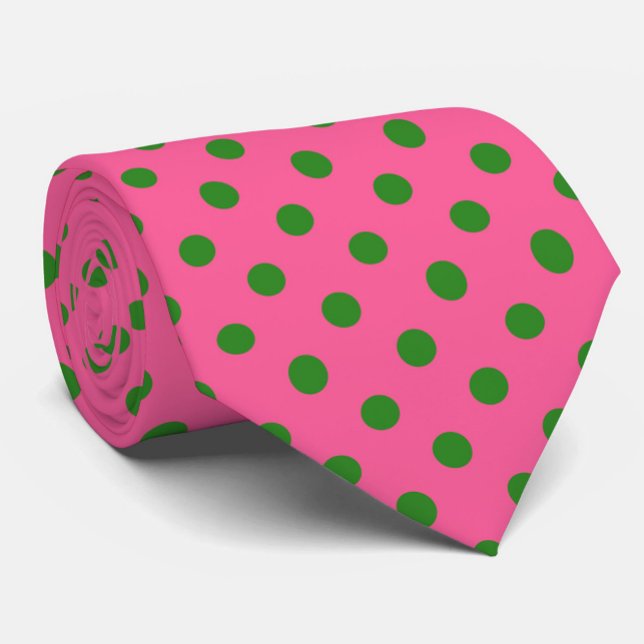 Green On Pink Polka Dots Pattern Design Tie (Creator Uploaded)