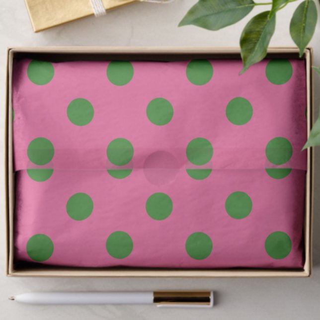 Green On Pink Polka Dots Pattern Design Tissue Paper (Creator Uploaded)
