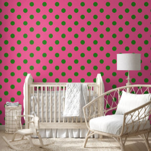 Green On Pink Polka Dots Pattern Design Wallpaper