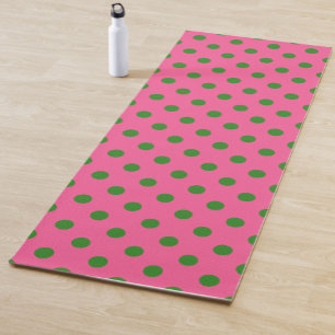 Green On Pink Polka Dots Pattern Design Yoga Mat