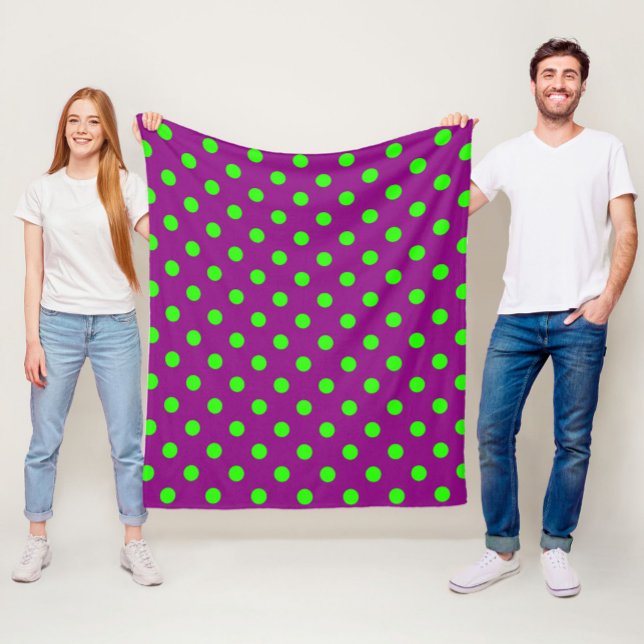 Green On Purple Polka Dots Pattern Design Fleece Blanket (Creator Uploaded)