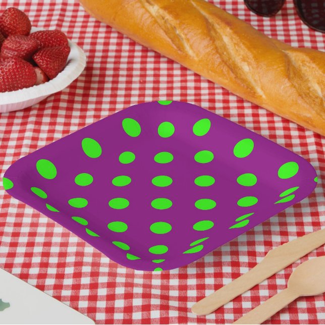 Green On Purple Polka Dots Pattern Design Paper Plate (Creator Uploaded)