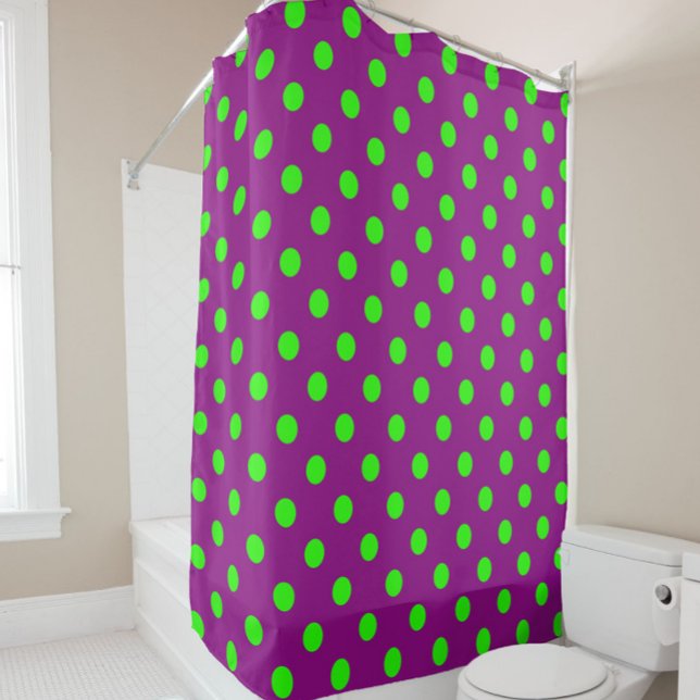 Green On Purple Polka Dots Pattern Design Shower Curtain (Creator Uploaded)
