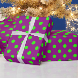 Green On Purple Polka Dots Pattern Design Wrapping Paper
