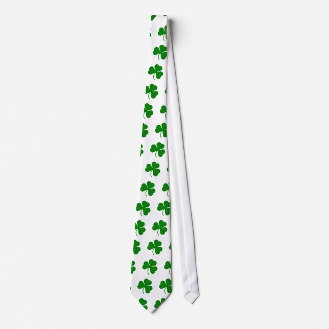 Green on white St Patricks day shamrock Tie (Front)