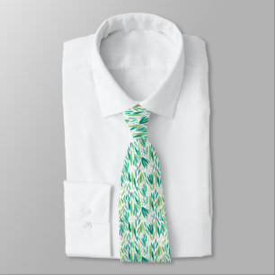 Green On White Tropical Leafs Seamless Pattern Tie