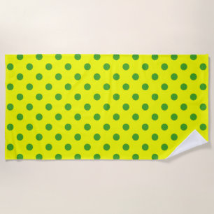Green On Yellow Polka Dots Pattern Design Beach Towel