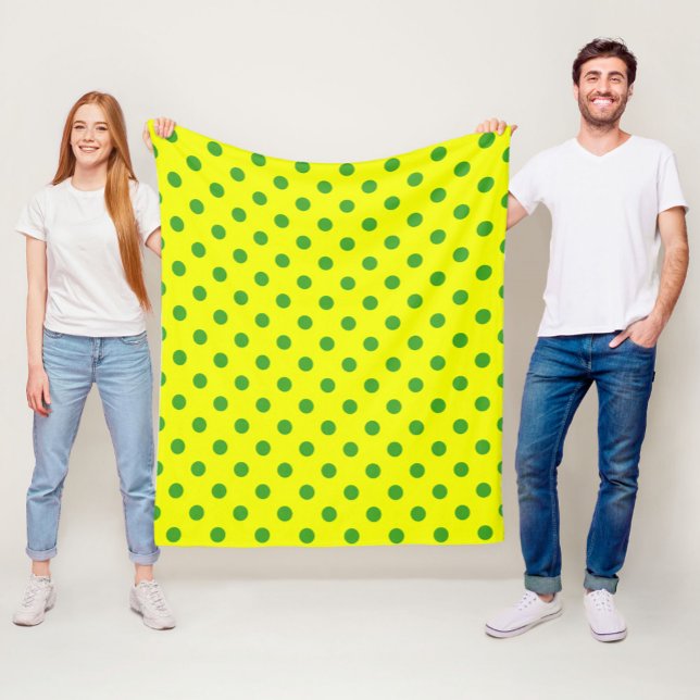 Green On Yellow Polka Dots Pattern Design  Fleece Blanket (Creator Uploaded)