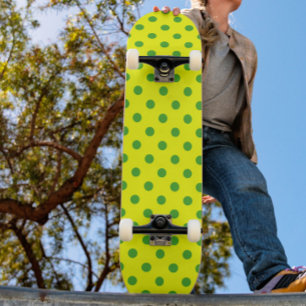 Green On Yellow Polka Dots Pattern Design  Skateboard