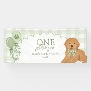 Green One Golden Year Doodle Puppy 1st Birthday Banner