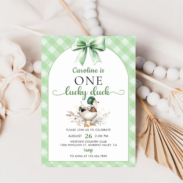 Green One Lucky Duck 1st Birthday  Invitation (Creator Uploaded)