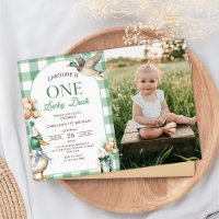 Green One Lucky Duck 1st Birthday Photo Invitation
