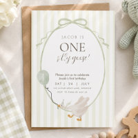 Green One Silly Goose First Birthday Invitation 
