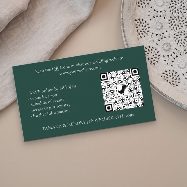 Green Online RSVP QR Code Wedding Enclosure Card (Creator Uploaded)