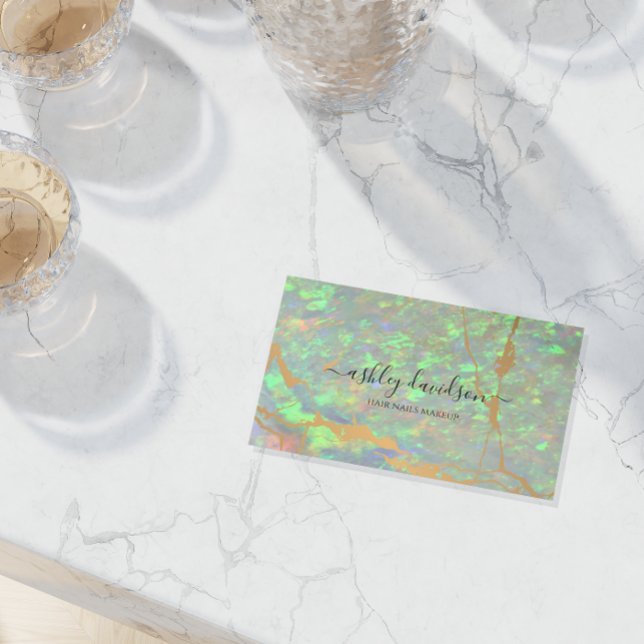 Green Opal and Gold Modern Glam Business Cards (Creator Uploaded)
