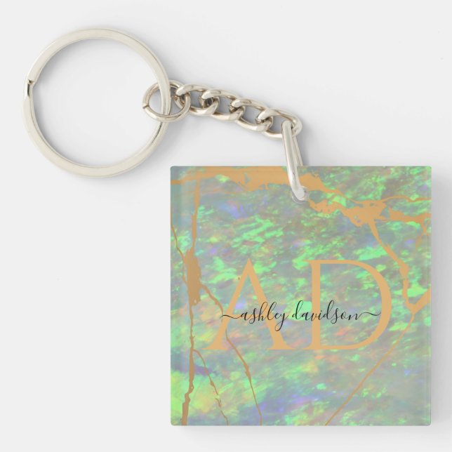 Green Opal Modern Glam Business Keychain (Front)