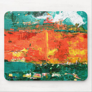 Green & Orange Abstract Painting Abstract Art Abst Mouse Pad