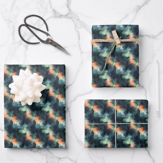 Green & Orange Abstract Wrapping Paper Sheet (Front)