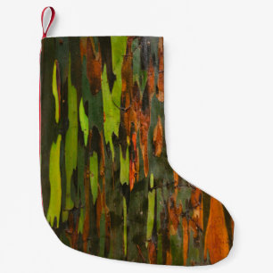 Green, orange, and black abstract painting small christmas stocking