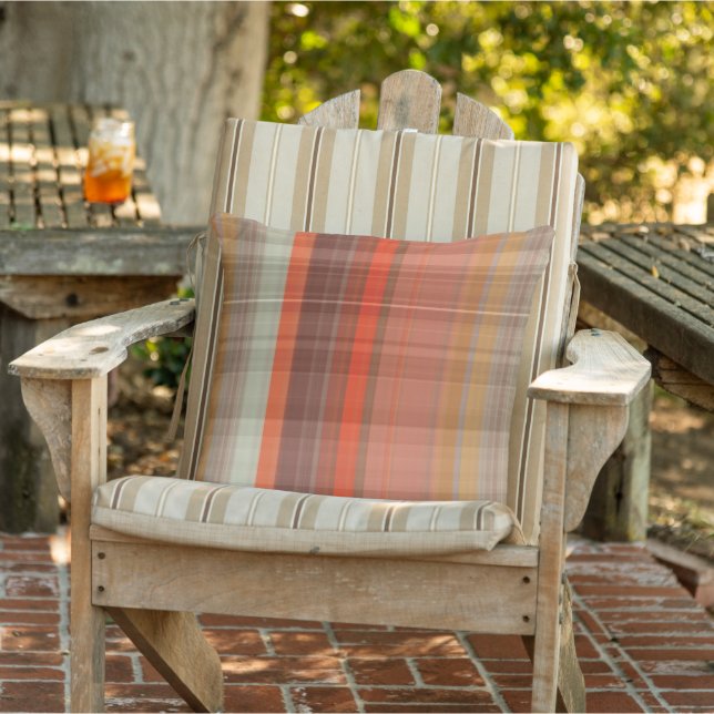 Green orange and yellow plaid cushion (Chair)