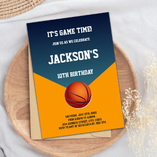 Green Orange Basketball Invitations