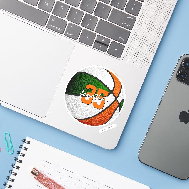 green orange basketball team colours jersey number (Laptop w/ iPhone)