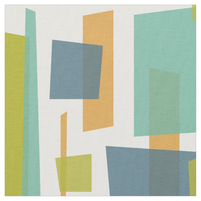 Green Orange Blue Abstract Rectangles Retro Fabric (Close Up)