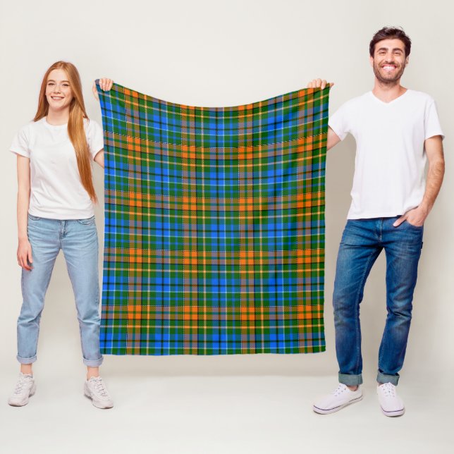 Green Orange Blue Plaid Tartan Design  Fleece Blanket (In Situ)