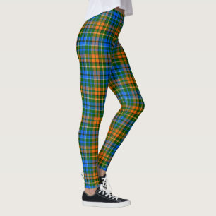 Green Orange Blue Plaid Tartan Design  Leggings