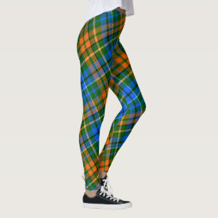 Green Orange Blue Plaid Tartan Design  Leggings