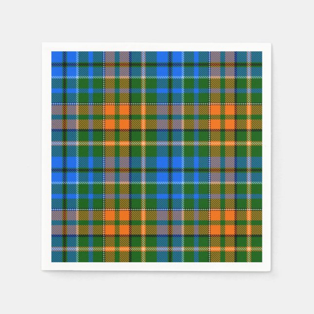 Green Orange Blue Plaid Tartan Design  Napkin (Front)