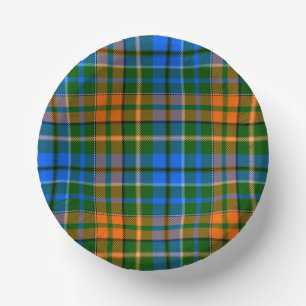 Green Orange Blue Plaid Tartan Design Paper Plate