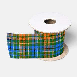 Green Orange Blue Plaid Tartan Design Satin Ribbon