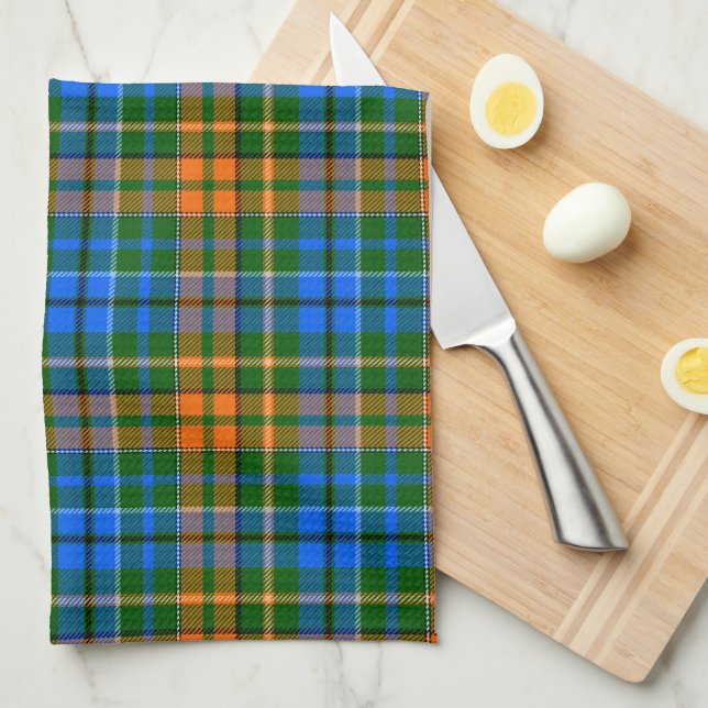 Green Orange Blue Plaid Tartan Design  Tea Towel (Quarter Fold)